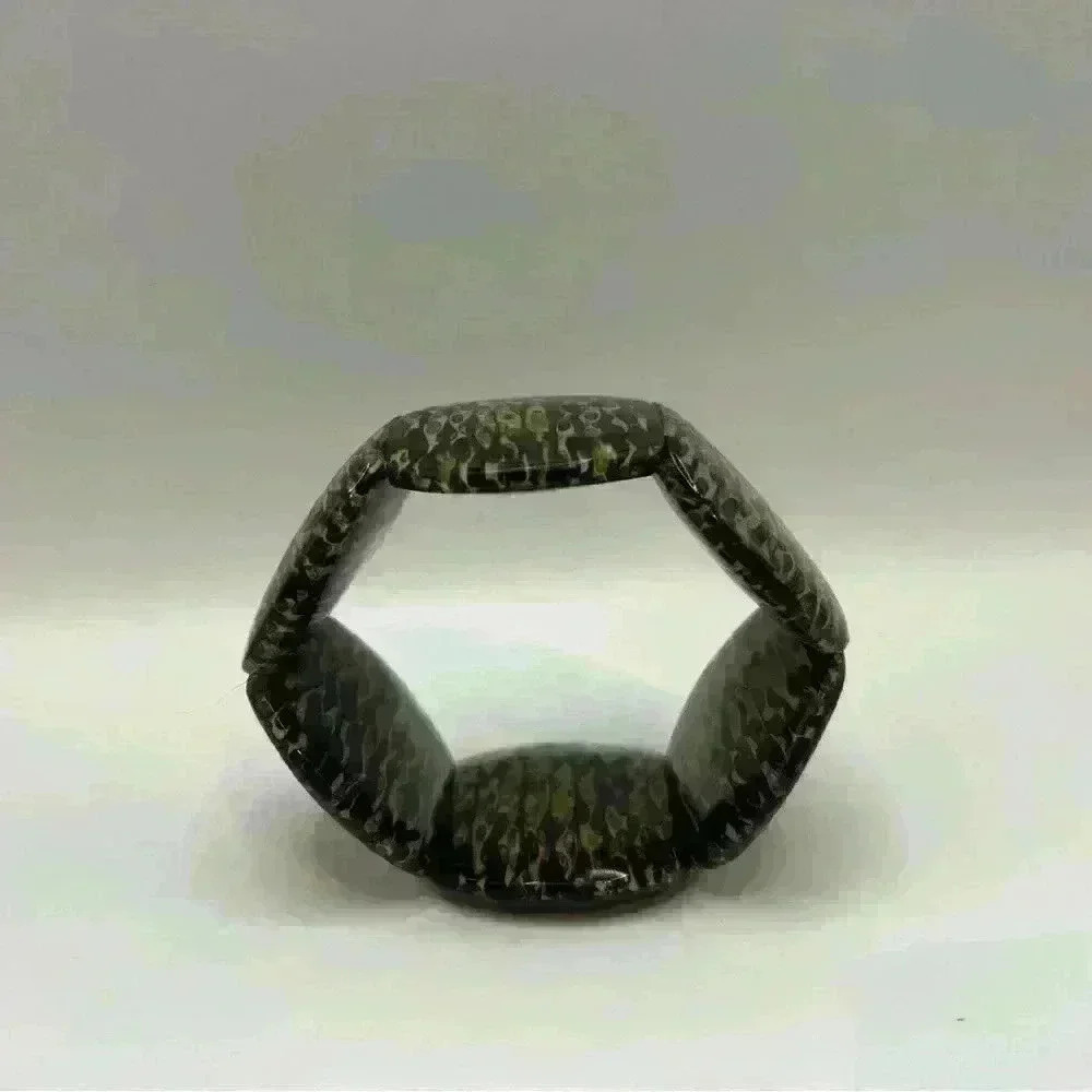 Vintage Wooden Bracelet Animal Print Coated Stretchy - Picture 5 of 6